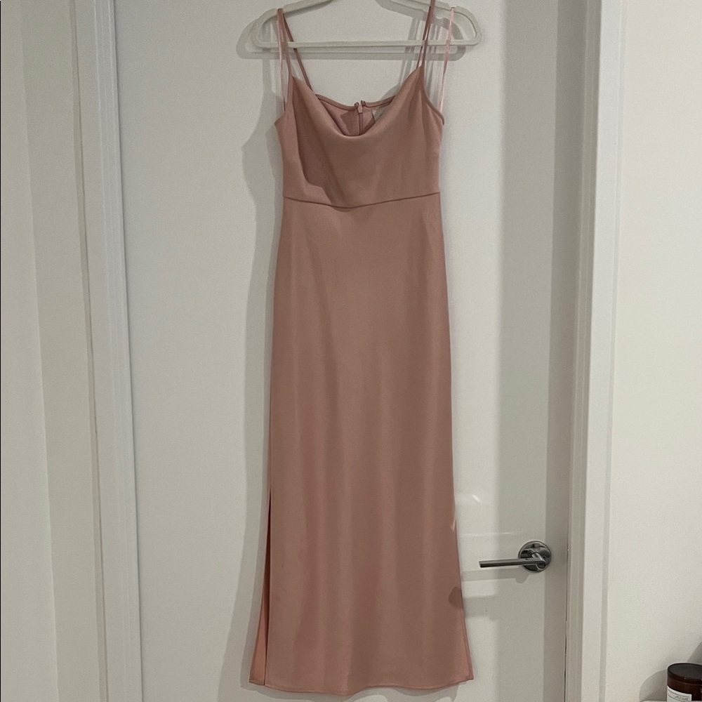 BHLDN Blush Pink Midi Dress with Spaghetti Straps